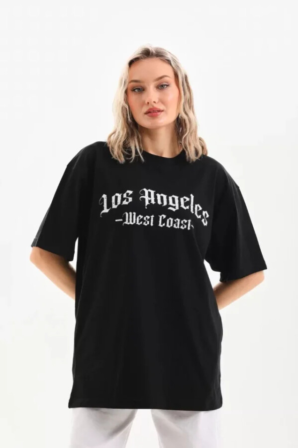Unisex Baskılı Oversize T-Shirt - Siyah - ANGELINO BuyukBedeniz