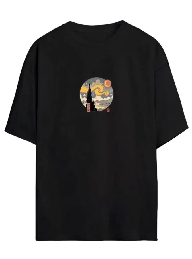 Unisex Baskılı Oversize T-Shirt - Siyah - ANGELINO BuyukBedeniz