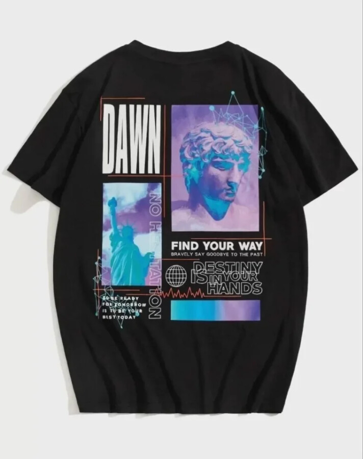 Unisex Baskılı Oversize T-Shirt - Siyah - ANGELINO BuyukBedeniz