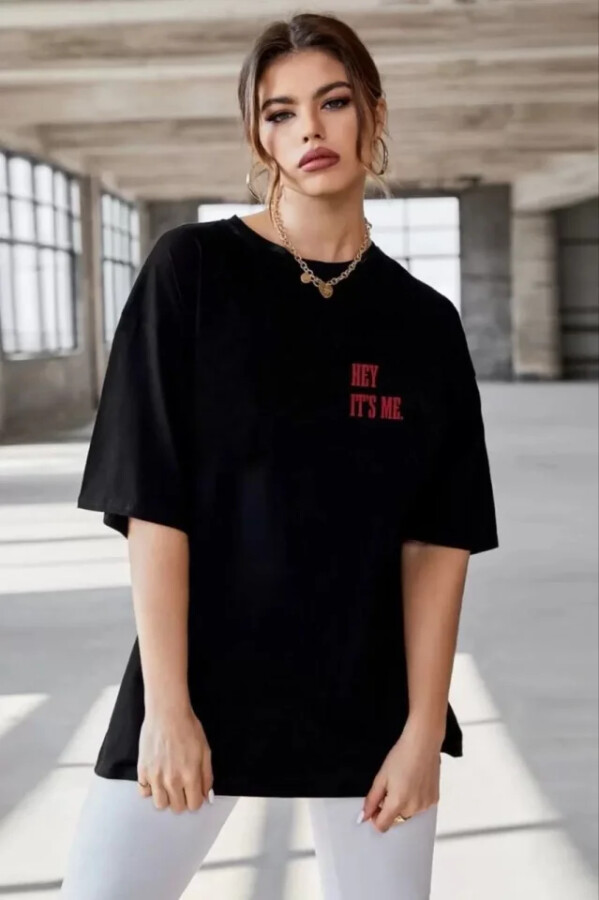 Unisex Baskılı Oversize T-Shirt - Siyah - ANGELINO BuyukBedeniz