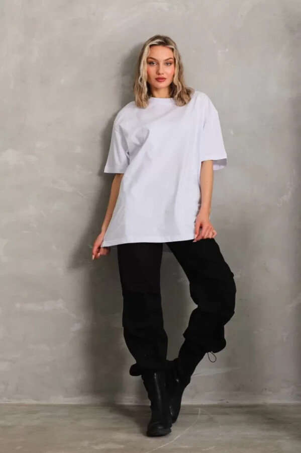 Unisex Bisiklet Yaka 20/1 Düz Oversize T-Shirt - Beyaz - ANGELINO BuyukBedeniz