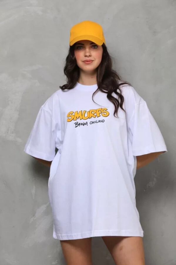 Unisex Bisiklet Yaka Baskılı Oversize T-Shirt - Beyaz - ANGELINO BuyukBedeniz