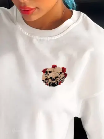 Unisex Bisiklet Yaka Baskılı Oversize T-Shirt - Beyaz - ANGELINO BuyukBedeniz (1)