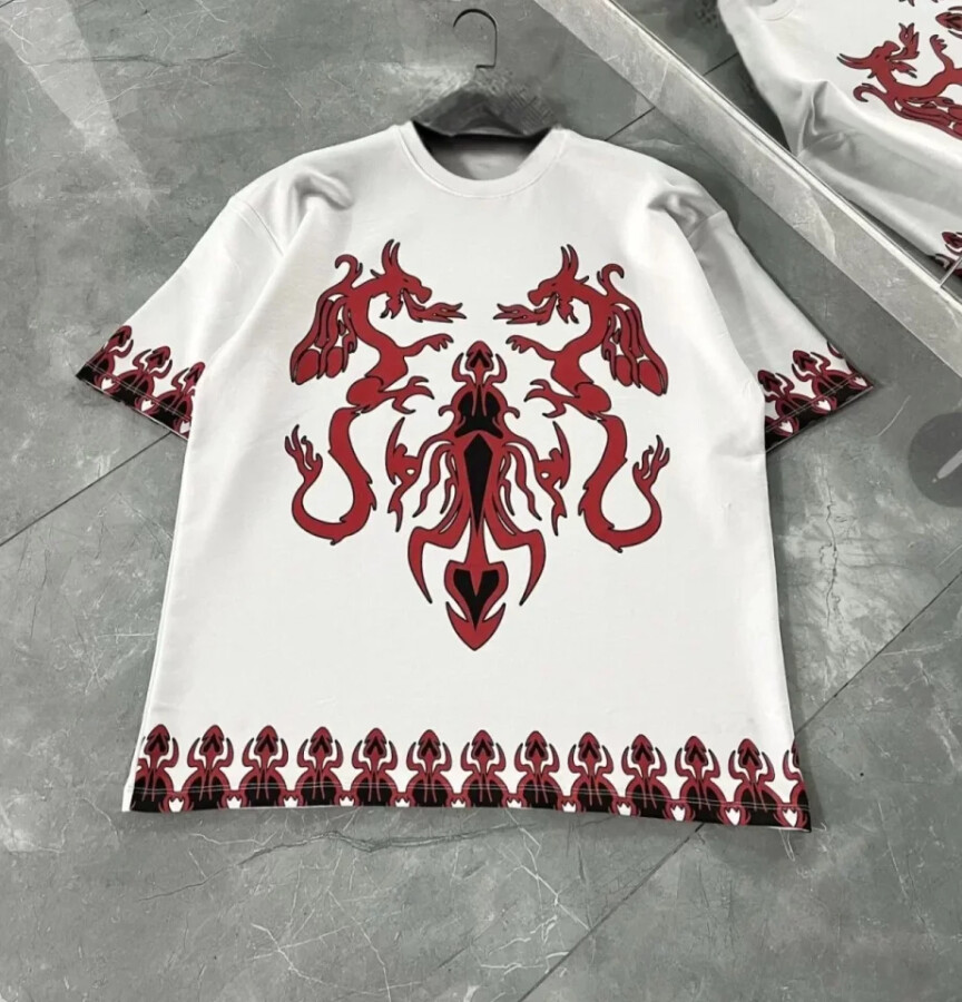 Unisex Bisiklet Yaka Baskılı Oversize T-Shirt - Beyaz - ANGELINO BuyukBedeniz