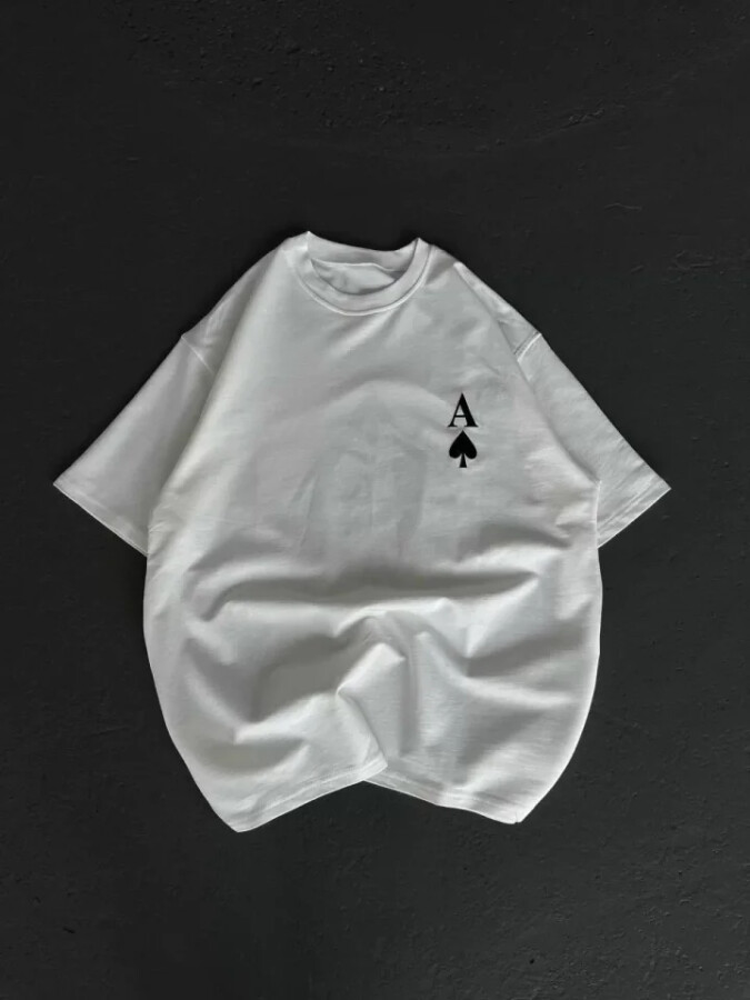 Unisex Bisiklet Yaka Baskılı Oversize T-Shirt - Beyaz - ANGELINO BuyukBedeniz