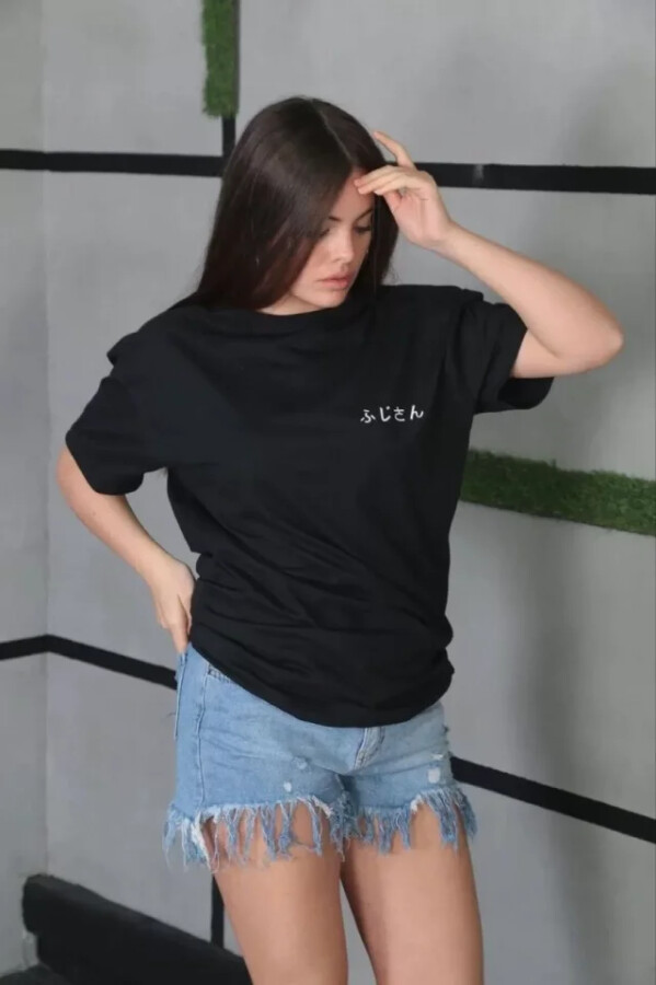 Unisex Bisiklet Yaka Baskılı Oversize T-Shirt - Siyah - ANGELINO BuyukBedeniz