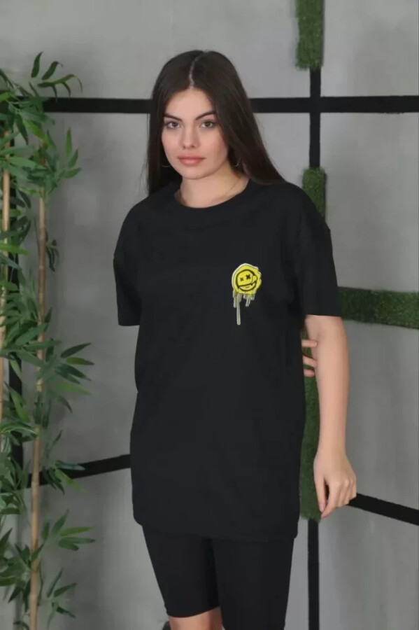 Unisex Bisiklet Yaka Baskılı Oversize T-Shirt - Siyah - ANGELINO BuyukBedeniz