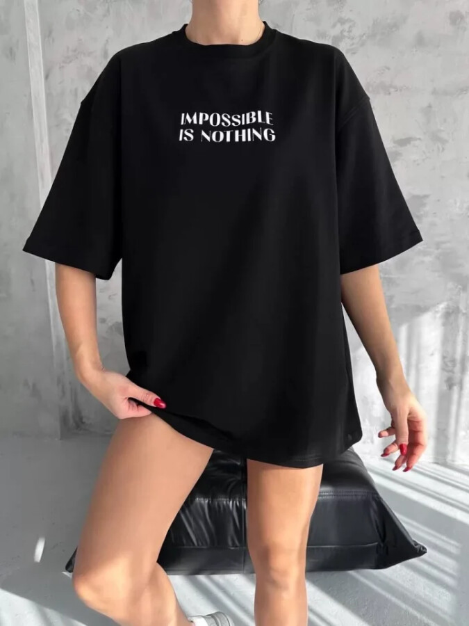 Unisex Bisiklet Yaka Baskılı Oversize T-Shirt - Siyah - ANGELINO BuyukBedeniz