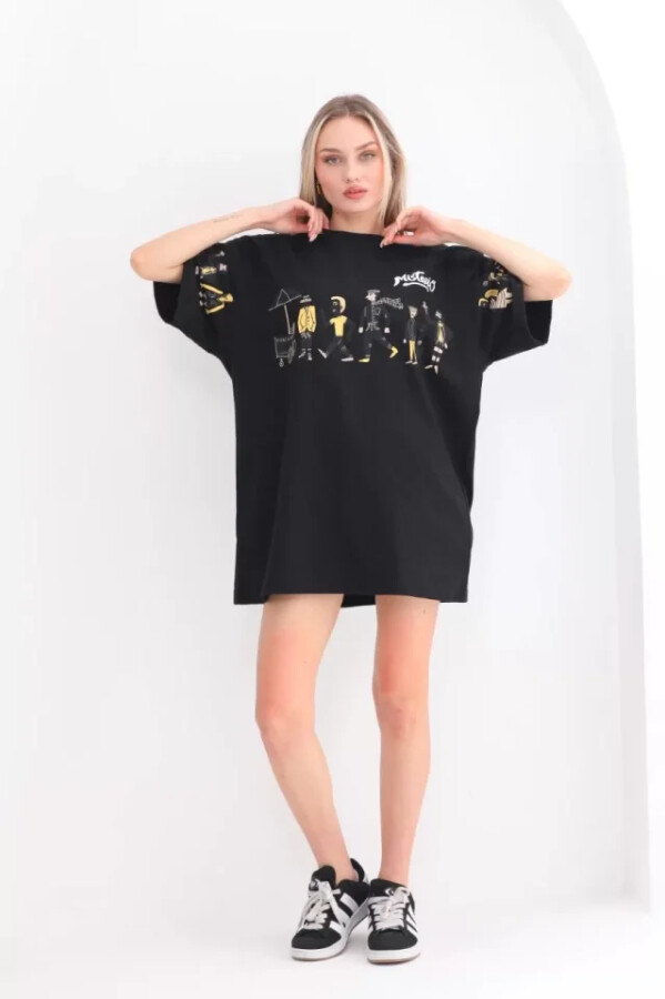 Unisex Bisiklet Yaka Baskılı Oversize T-Shirt - Siyah - ANGELINO BuyukBedeniz