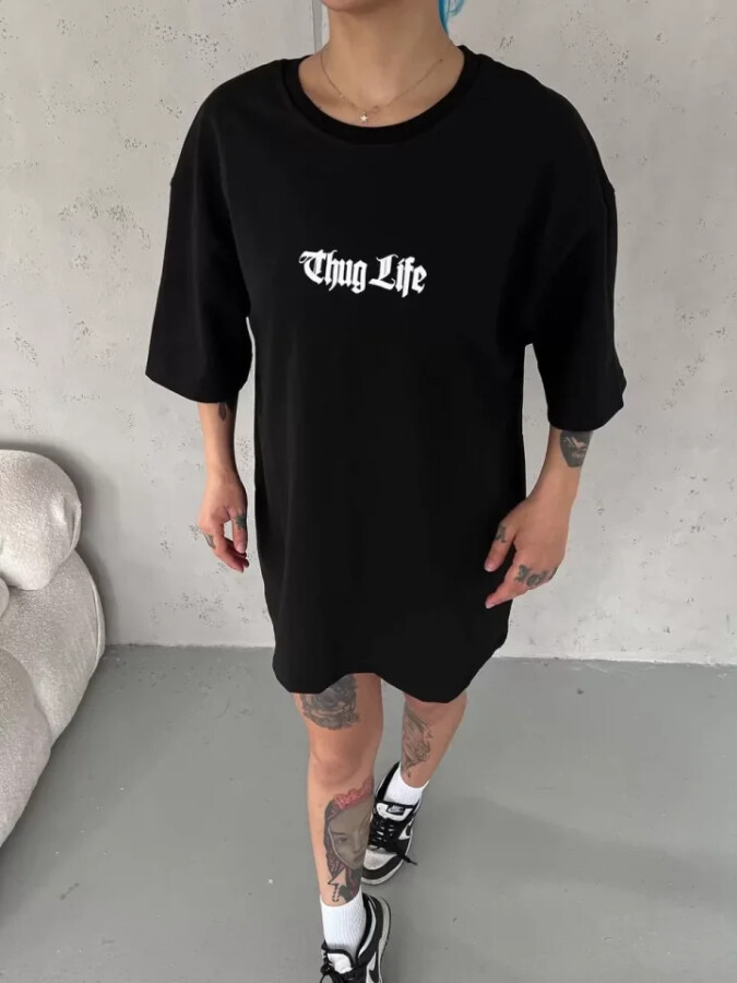 Unisex Bisiklet Yaka Baskılı Oversize T-Shirt - Siyah - ANGELINO BuyukBedeniz