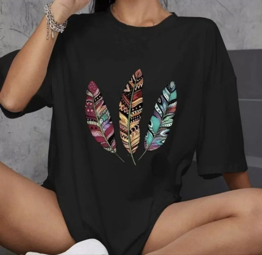 Unisex Bisiklet Yaka Baskılı Oversize T-Shirt - Siyah - ANGELINO BuyukBedeniz