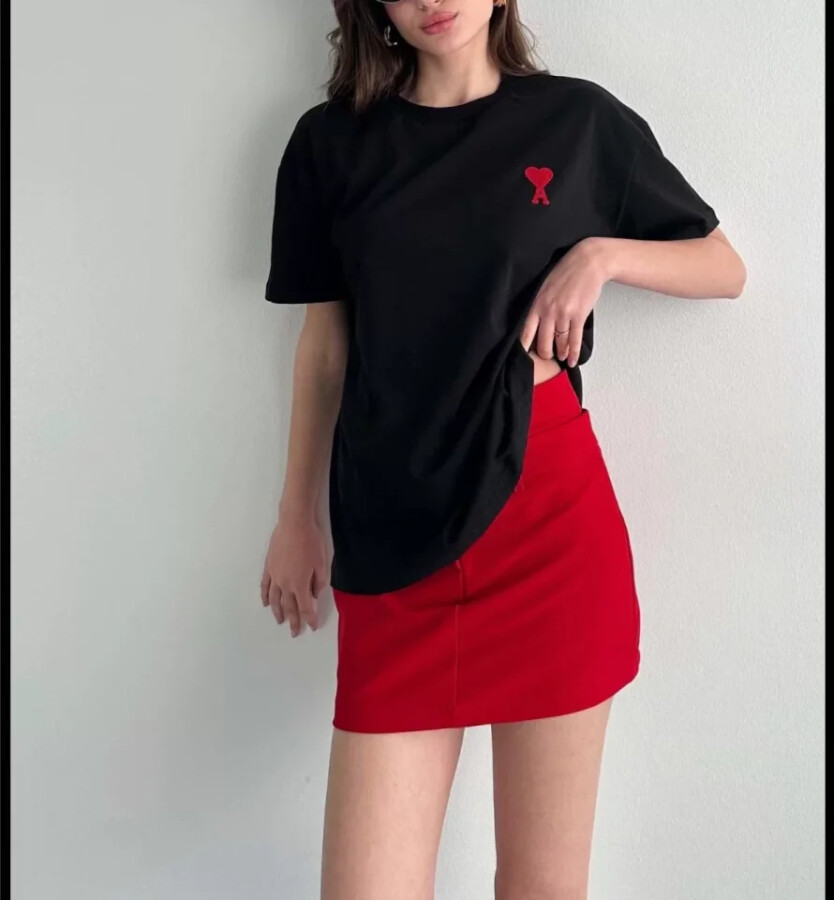 Unisex Bisiklet Yaka Baskılı Oversize T-Shirt - Siyah - ANGELINO BuyukBedeniz