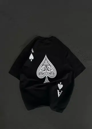 Unisex Bisiklet Yaka Baskılı Oversize T-Shirt - Siyah - ANGELINO BuyukBedeniz (1)