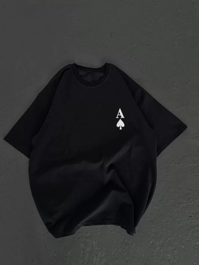 Unisex Bisiklet Yaka Baskılı Oversize T-Shirt - Siyah - ANGELINO BuyukBedeniz