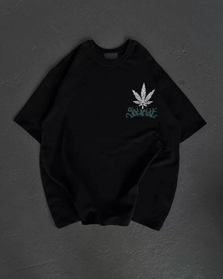 Unisex Bisiklet Yaka Baskılı Oversize T-Shirt - Siyah - ANGELINO BuyukBedeniz