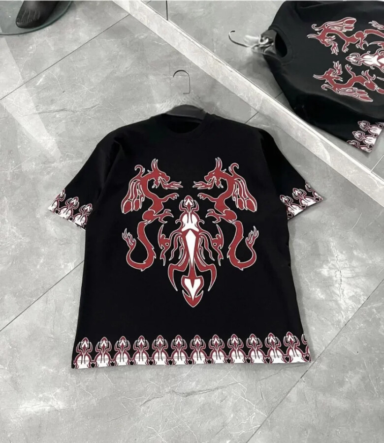 Unisex Bisiklet Yaka Baskılı Oversize T-Shirt - Siyah - ANGELINO BuyukBedeniz