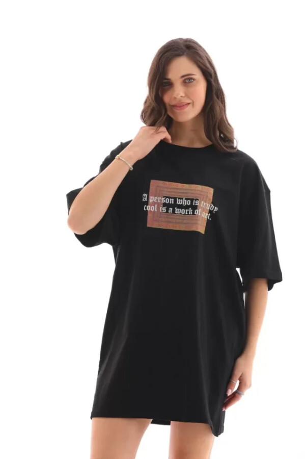 Unisex Bisiklet Yaka Baskılı Oversize T-Shirt - Siyah - ANGELINO BuyukBedeniz