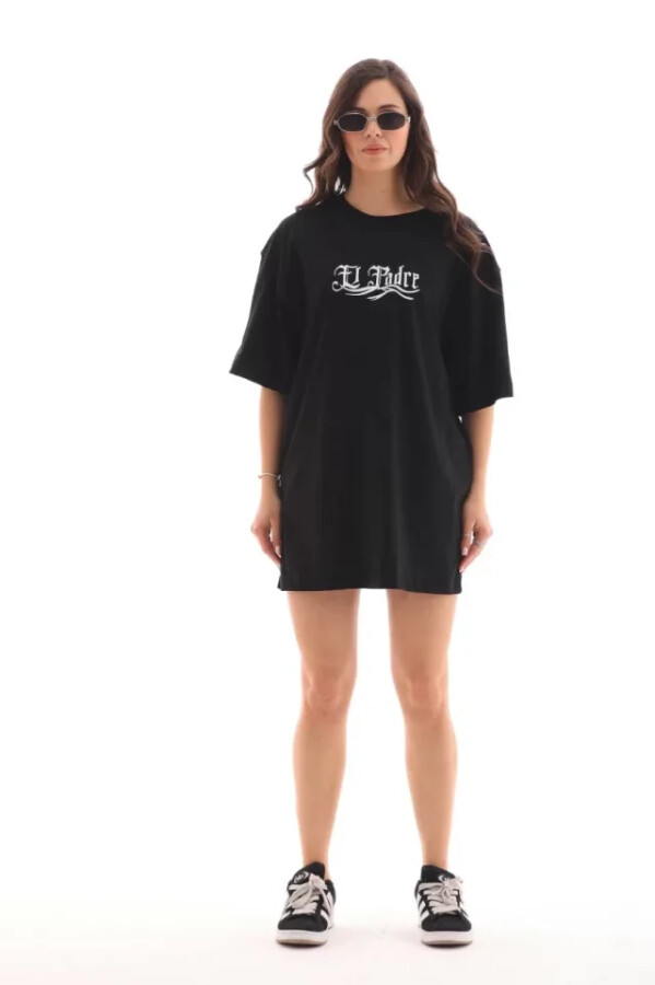 Unisex Bisiklet Yaka Baskılı Oversize T-Shirt - Siyah - ANGELINO BuyukBedeniz