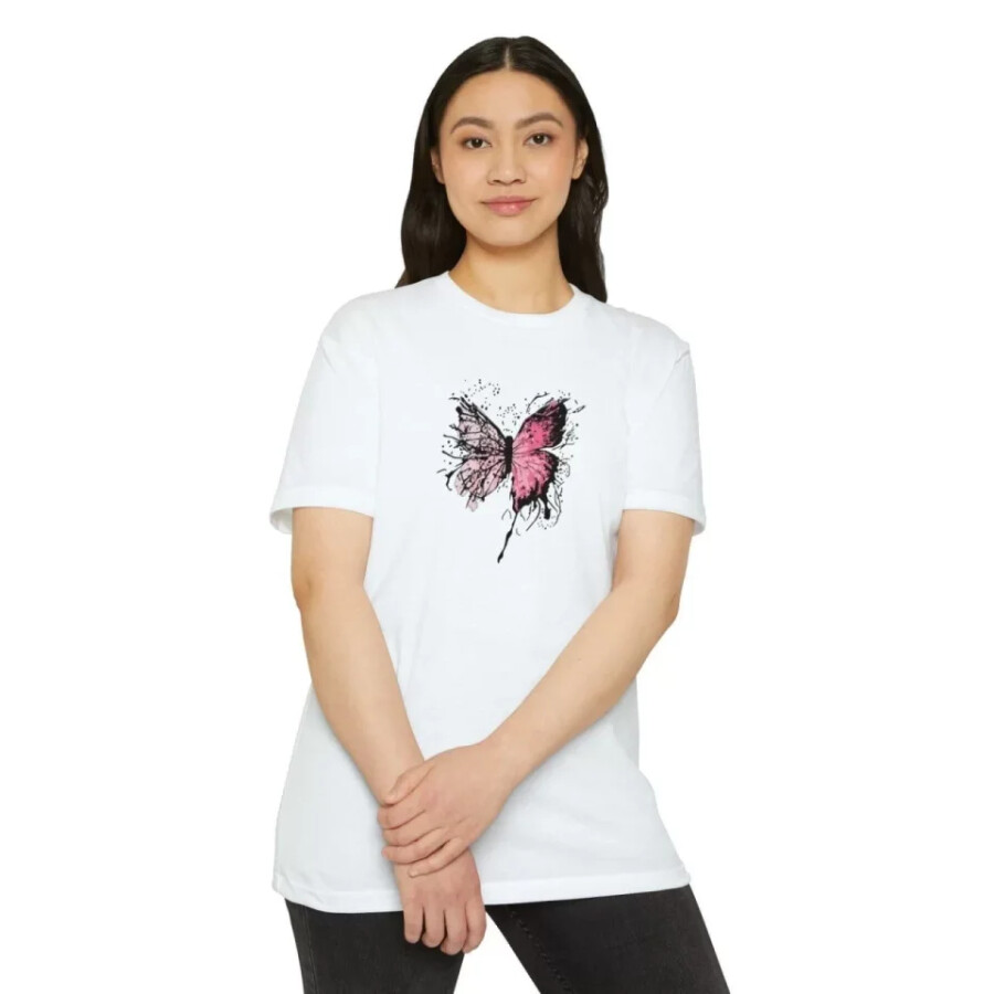 Unisex Bisiklet Yaka Baskılı T-Shirt - Beyaz - ANGELINO BuyukBedeniz