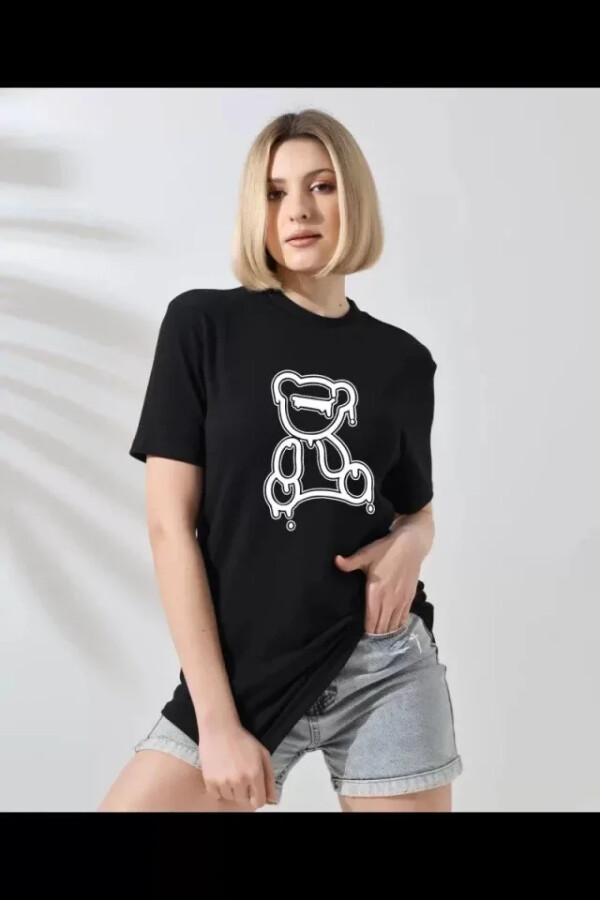 Unisex Bisiklet Yaka Baskılı T-Shirt - Siyah - ANGELINO BuyukBedeniz