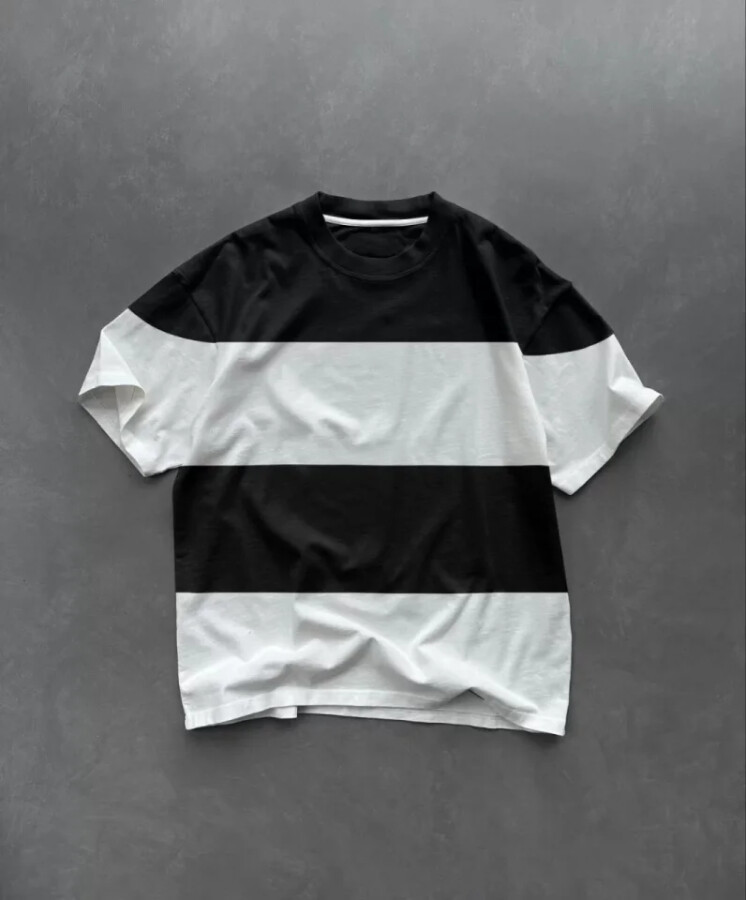 Unisex Bisiklet Yaka Parçalı T-Shirt - Siyah - ANGELINO BuyukBedeniz