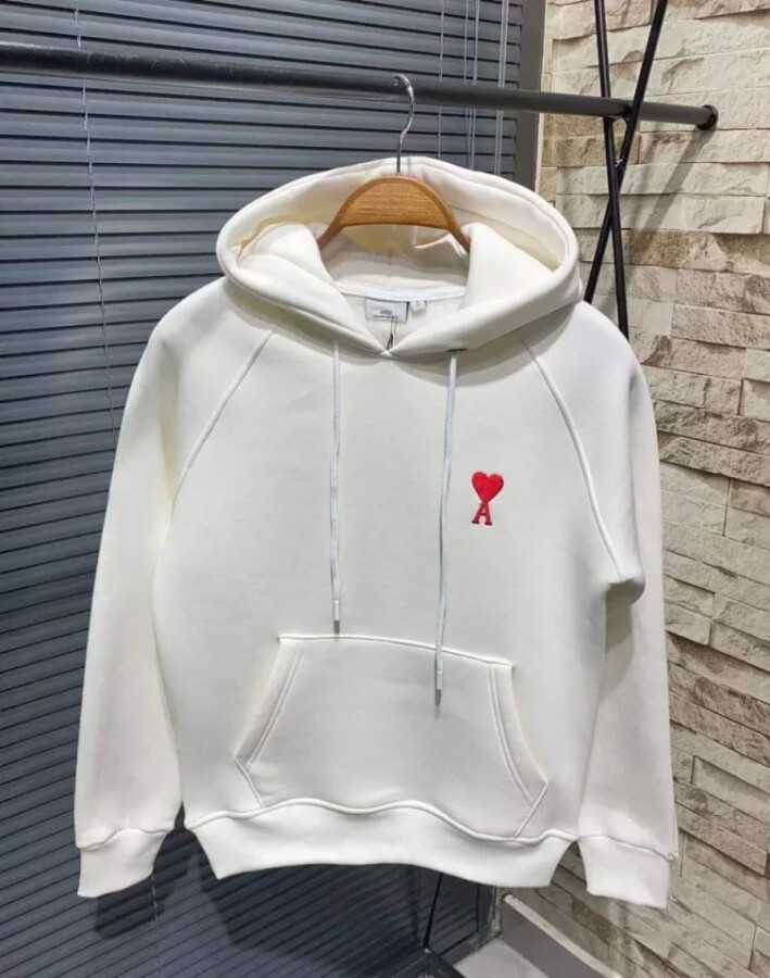 Unisex Kapşonlu Baskılı Sweetshirt - Beyaz - ANGELINO BuyukBedeniz