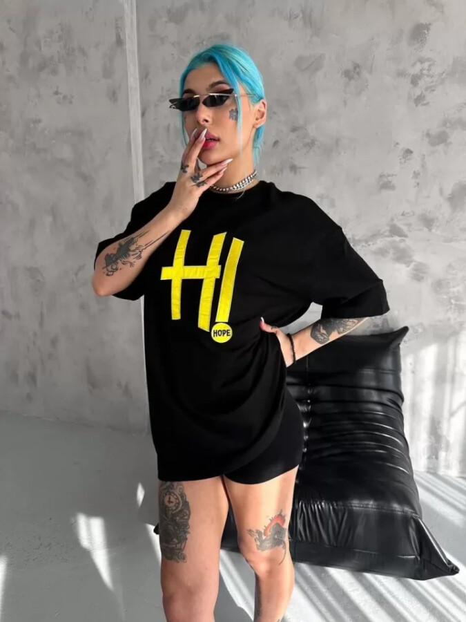 Unisex Nakış İşlemeli T-Shirt - Siyah - ANGELINO BuyukBedeniz