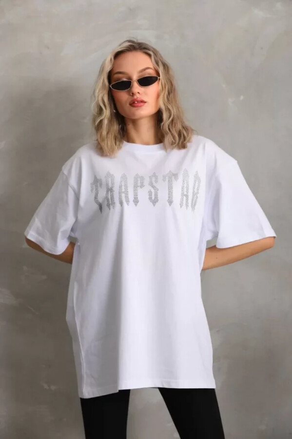 Unisex Taş Desenli Oversize T-Shirt - Beyaz - ANGELINO BuyukBedeniz
