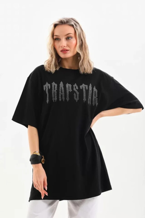 Unisex Taş Desenli Oversize T-Shirt - Siyah - ANGELINO BuyukBedeniz