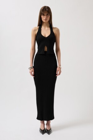 V Detay Dokulu Crop Bluz - 2