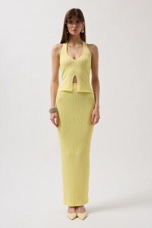 V Detay Dokulu Crop Bluz - 2