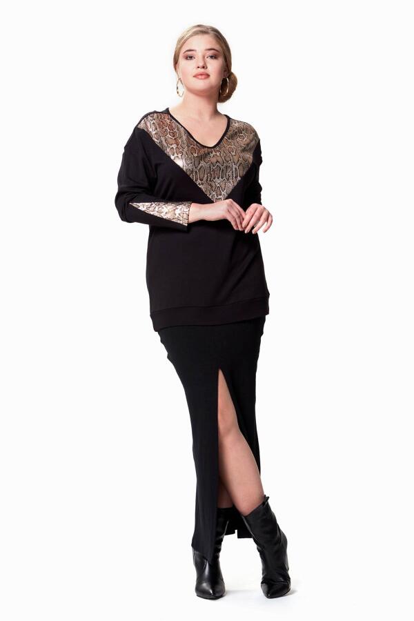 V Leopard Sequin Plus Size Blouse Black - 2