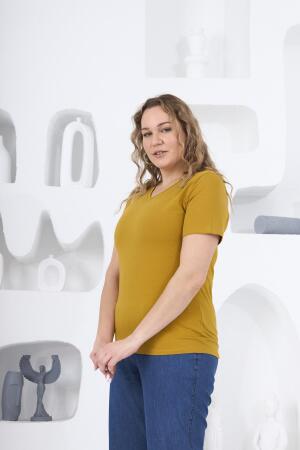 V Yaka Büyük Beden Oliv Tişört - 4