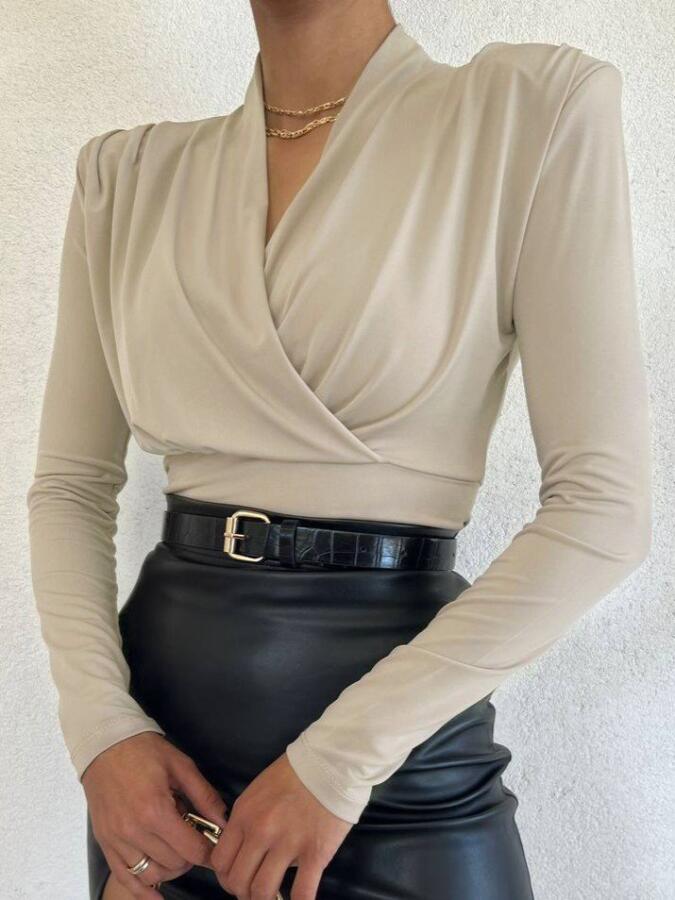Vatkalı Kruvaze Model Sandy Bluz-Bej - 1