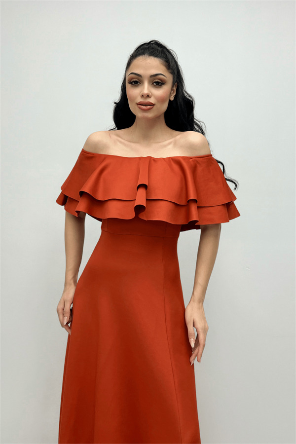 Volanlı Elbise - Kiremit - 1