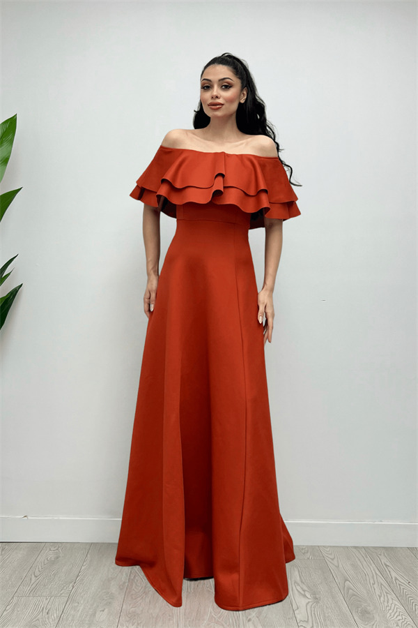 Volanlı Elbise - Kiremit - 2