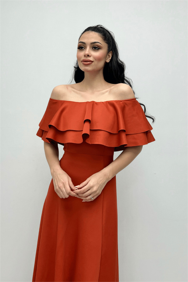 Volanlı Elbise - Kiremit - 3