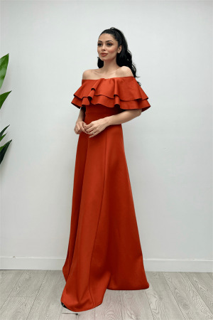 Volanlı Elbise - Kiremit - 4