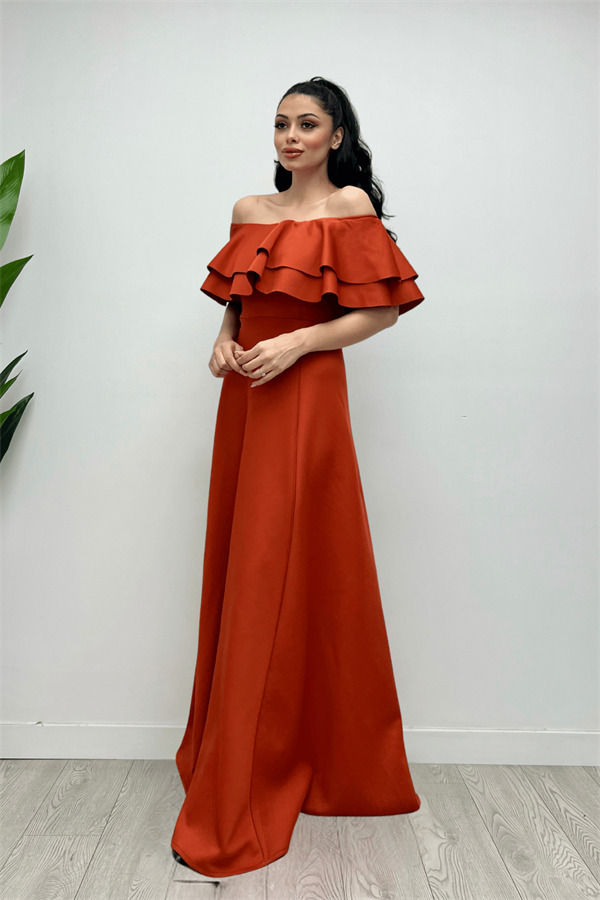 Volanlı Elbise - Kiremit - 4