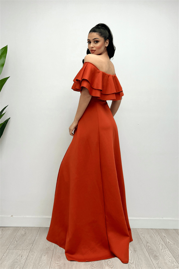 Volanlı Elbise - Kiremit - 5