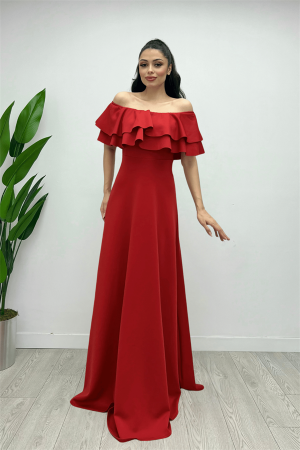 Volanlı Elbise - Kırmızı - 2