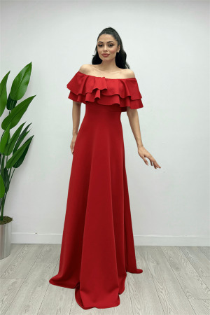 Ruffle Dress - Red - Angelino Moda (1)