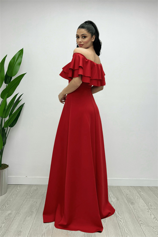 Volanlı Elbise - Kırmızı - 5