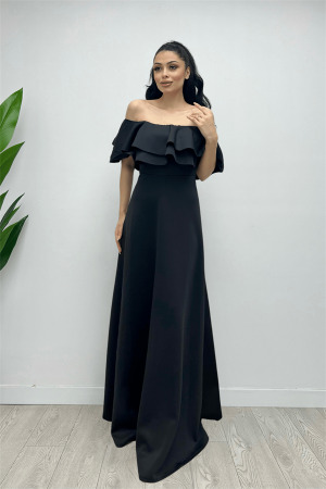 Volanlı Elbise - Siyah - 4