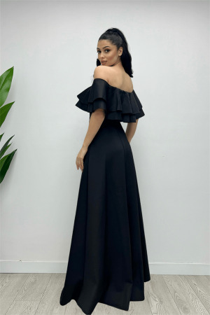 Volanlı Elbise - Siyah - 5