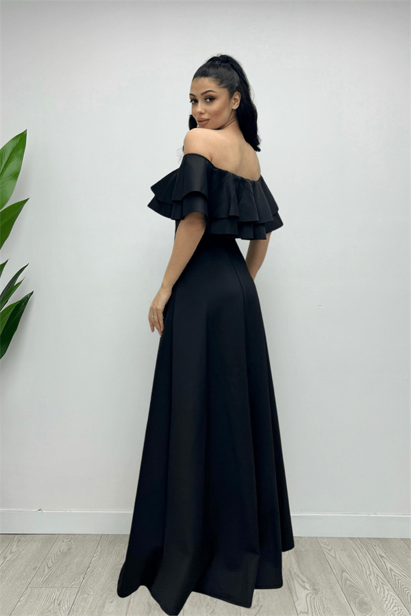 Volanlı Elbise - Siyah - 5