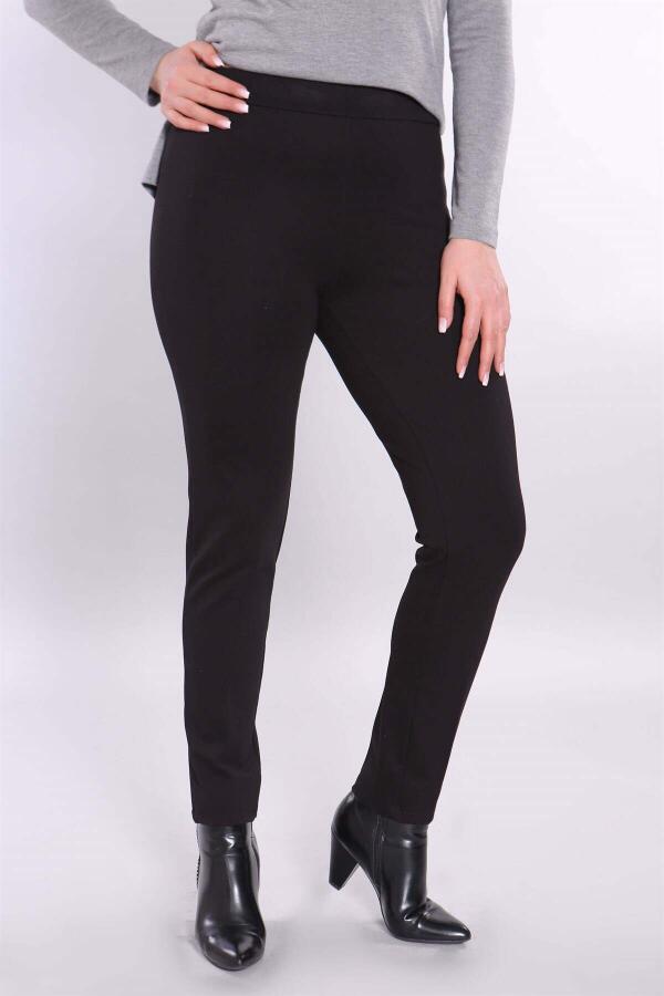 Plus Size Black Trousers with Elastic Waist - 1