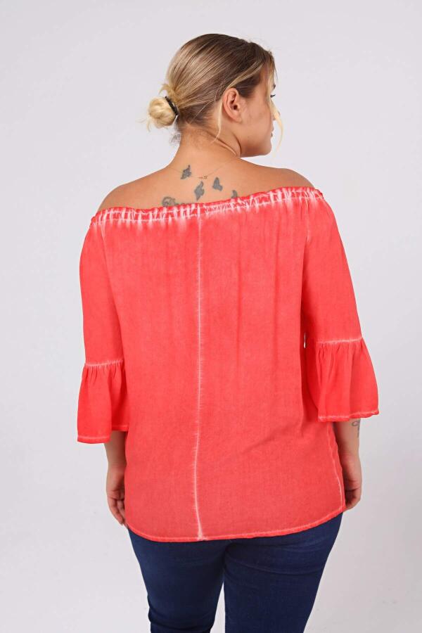 Washed Sleeve Flounce Plus Size Blouse Coral - 3