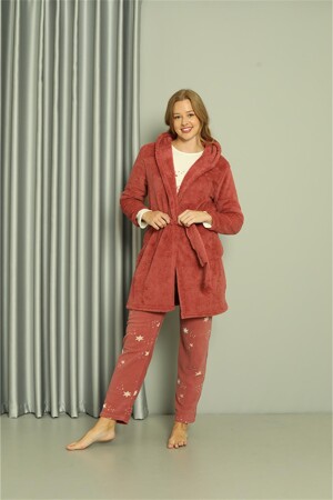 Angelino Welsoft Polar Kadın 3'lü kiremit Pijama Takımı 20605 - 9