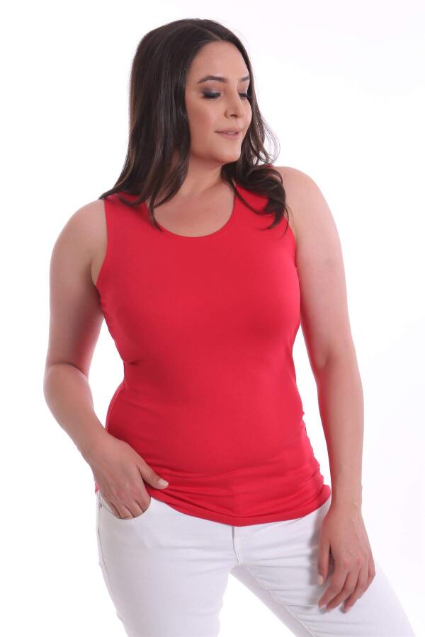 Wide Strap Basic Red Blouse - 2